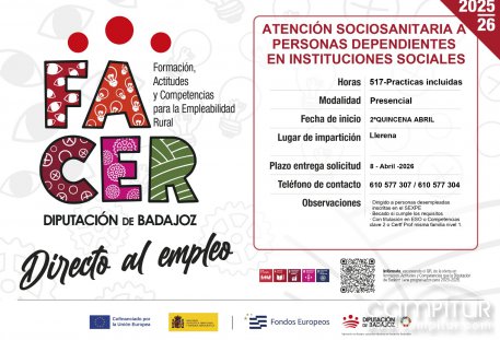 Llerena abrirá en abril un curso gratuito de formación sociosanitaria para personas desempleadas